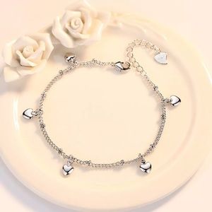 New 925 Sterling Silver Heart Charm Adjustable Bracelet